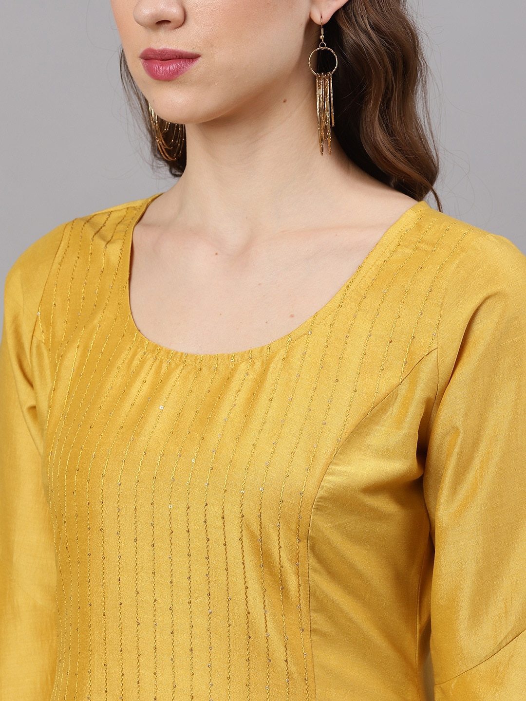 Women's  Mustard Yellow Embroidered Kurta with Palazzos - AKS