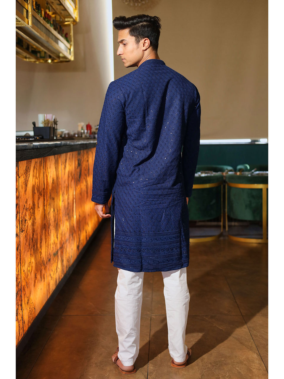 Men's Heavy Embroidery Sequins Blue Kurta - Hatheli