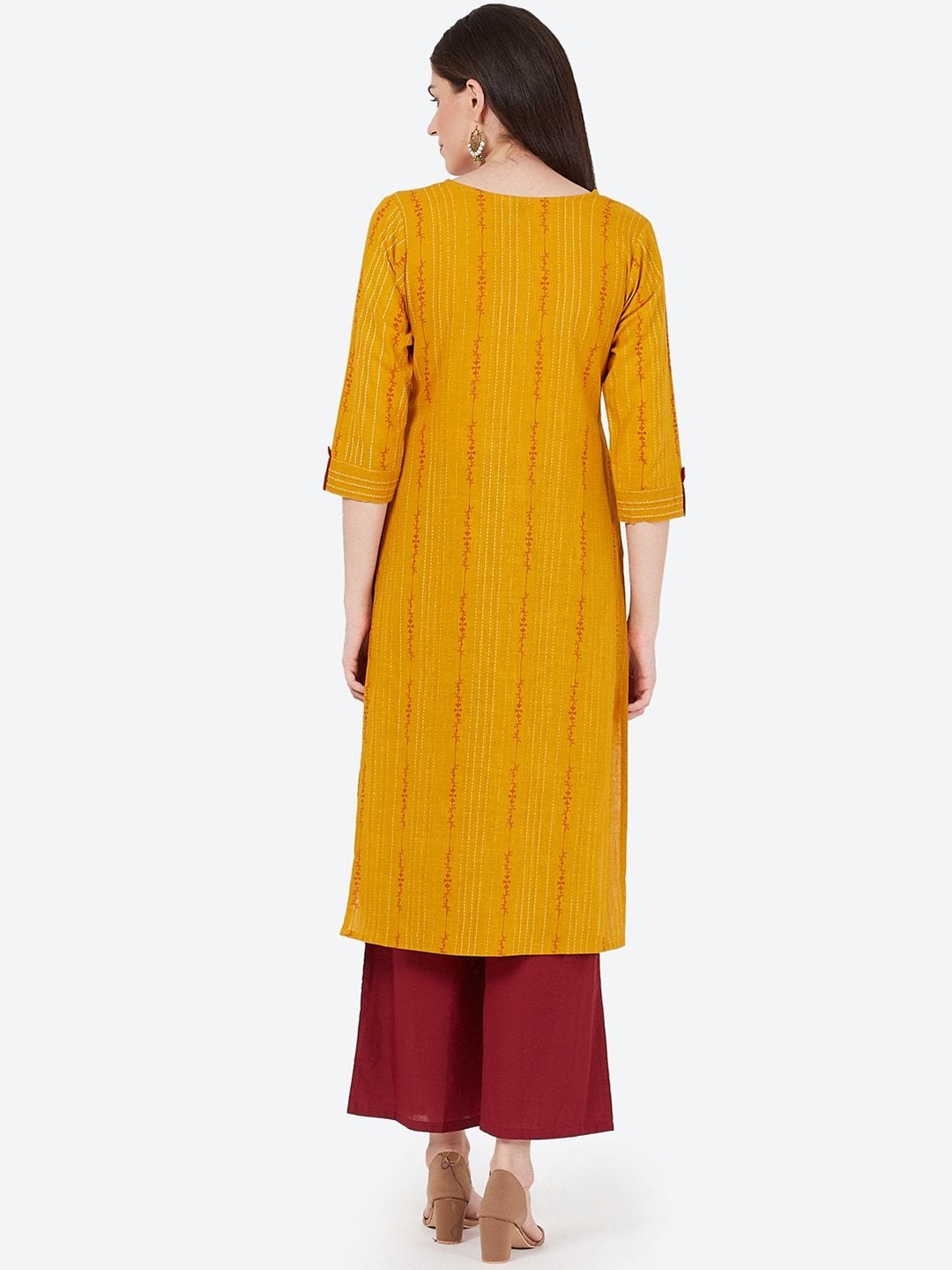 Women's Mustard Yellow Printed Straight Kurta - Meeranshi