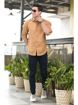 Men's Brown Linen Embroidery Shirt - Hatheli