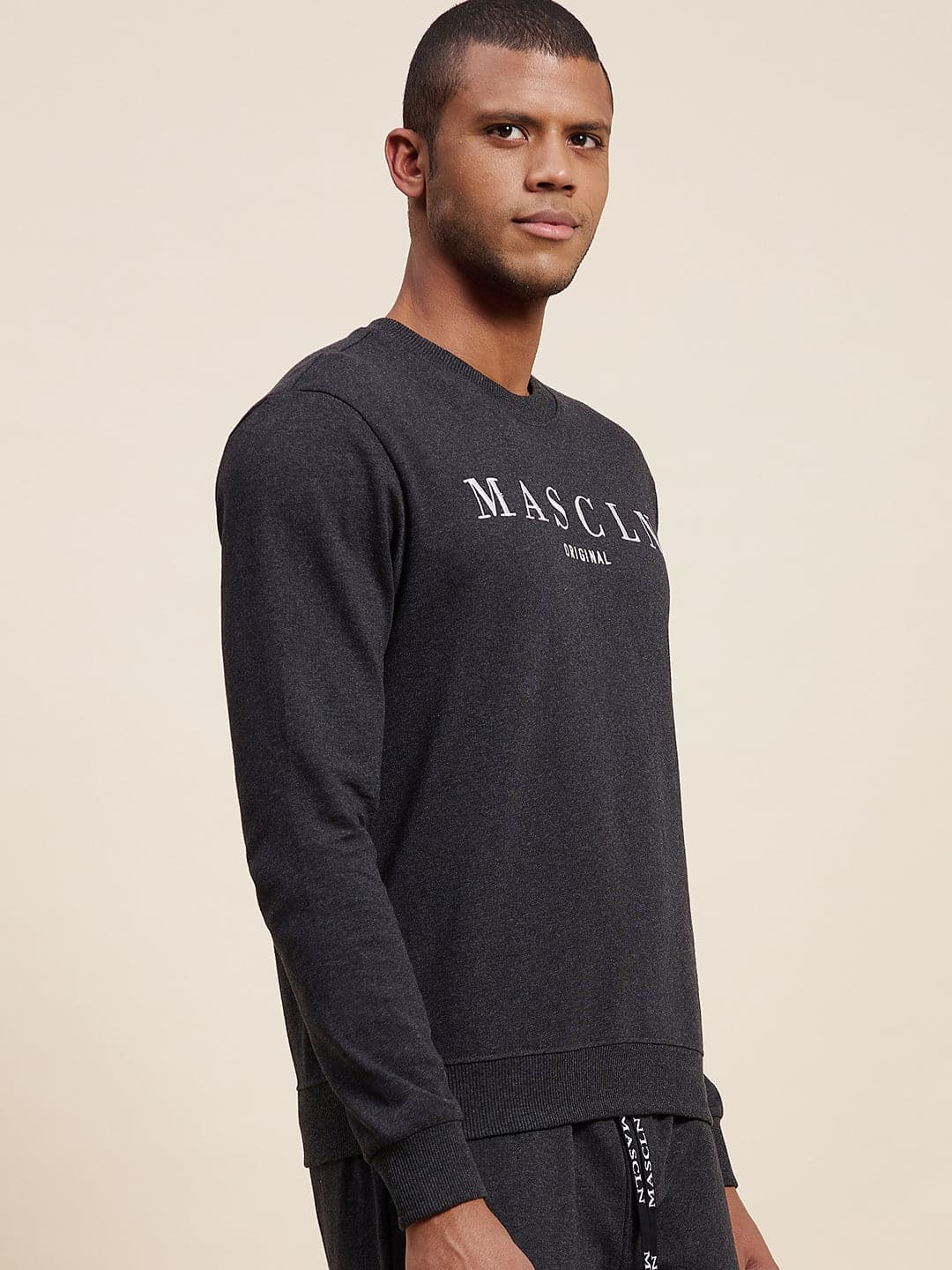Men's Dark Grey MASCLN Embroidered Sweatshirt - LYUSH-MASCLN