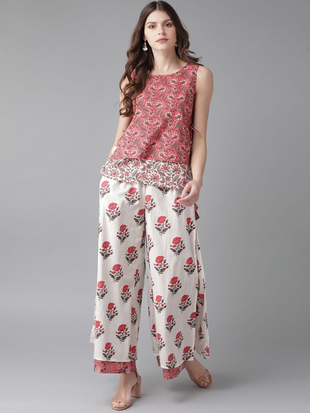 Women's  Printed Top with Palazzos - AKS