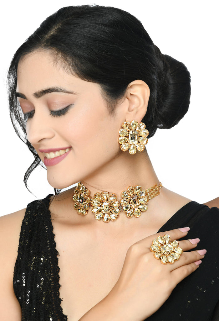 Johar Kamal Golden Plating Designer Choker Set with Earrings,
