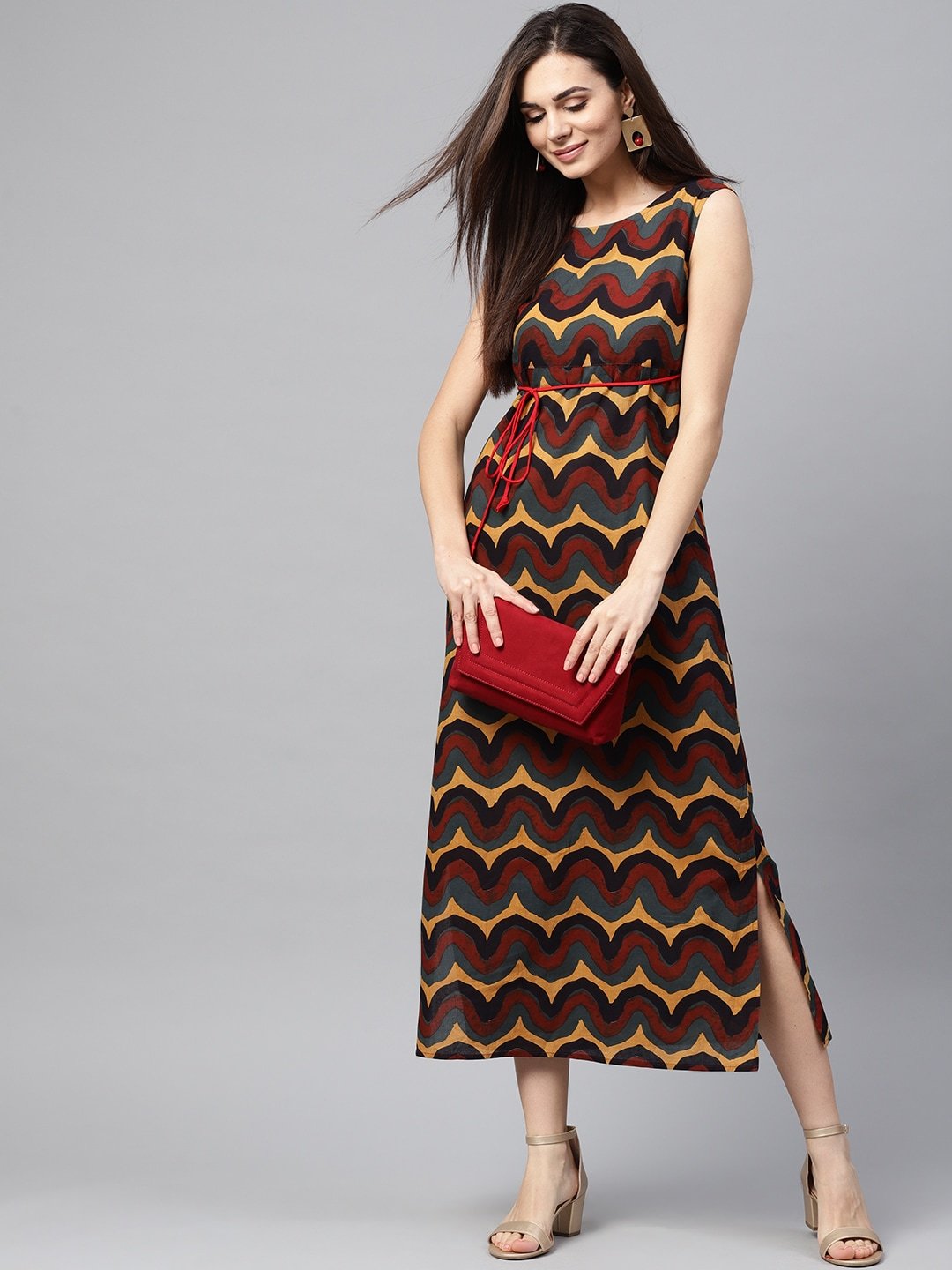 Women's  Multicoloured Printed Maxi Dress - AKS
