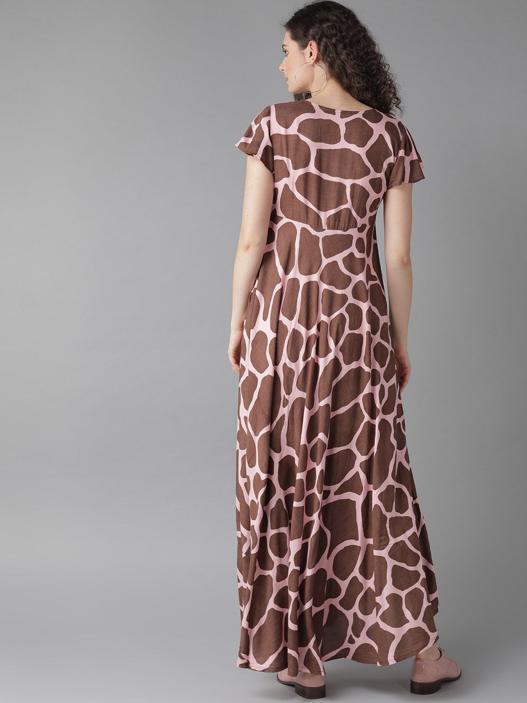 Women's  Pink & Brown Animal Printed Maxi Dress - AKS