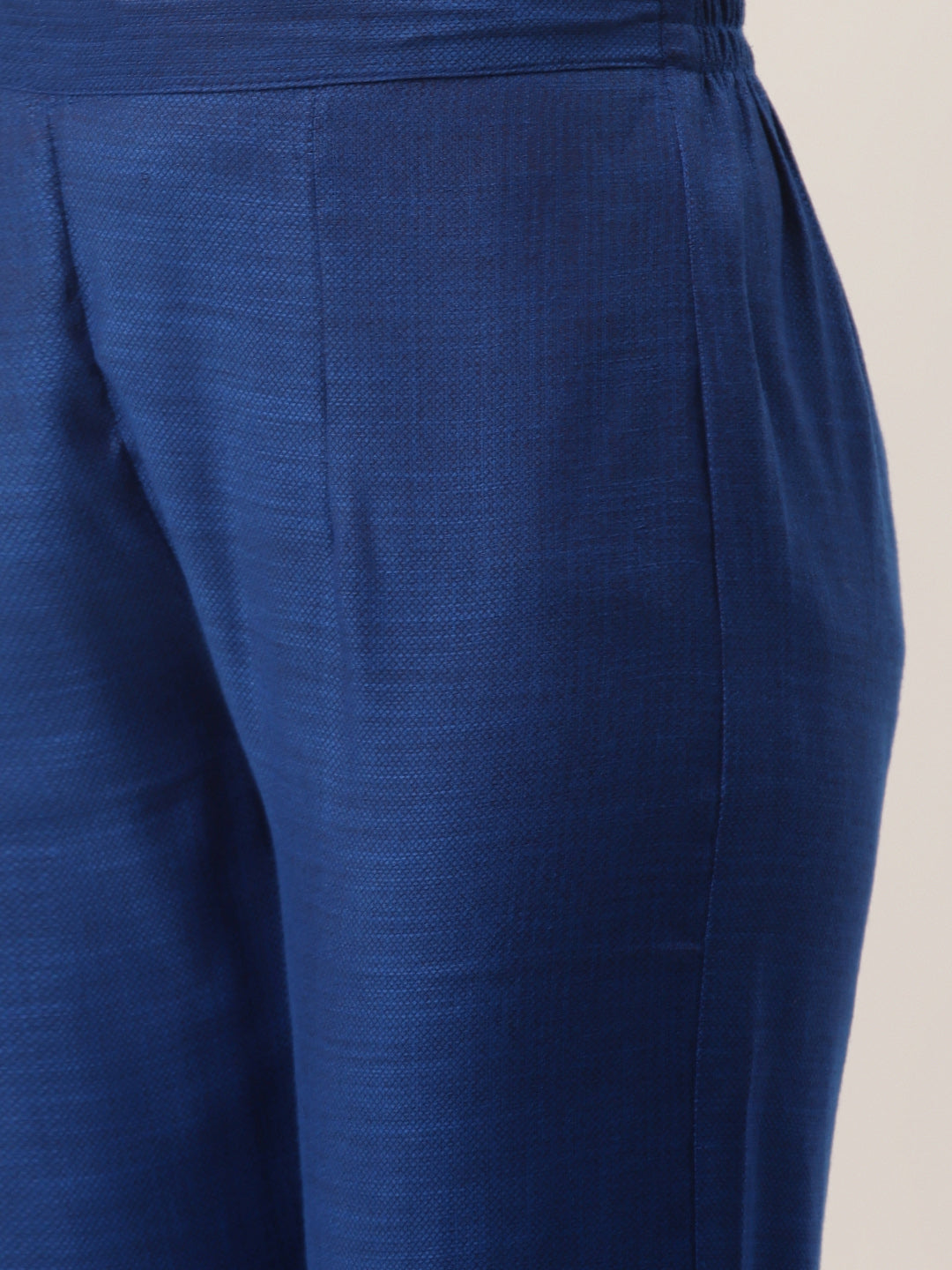 Women's Blue Rayon Blend Embroidered Straight Kurta Trouser Set With Dupatta - VAABA