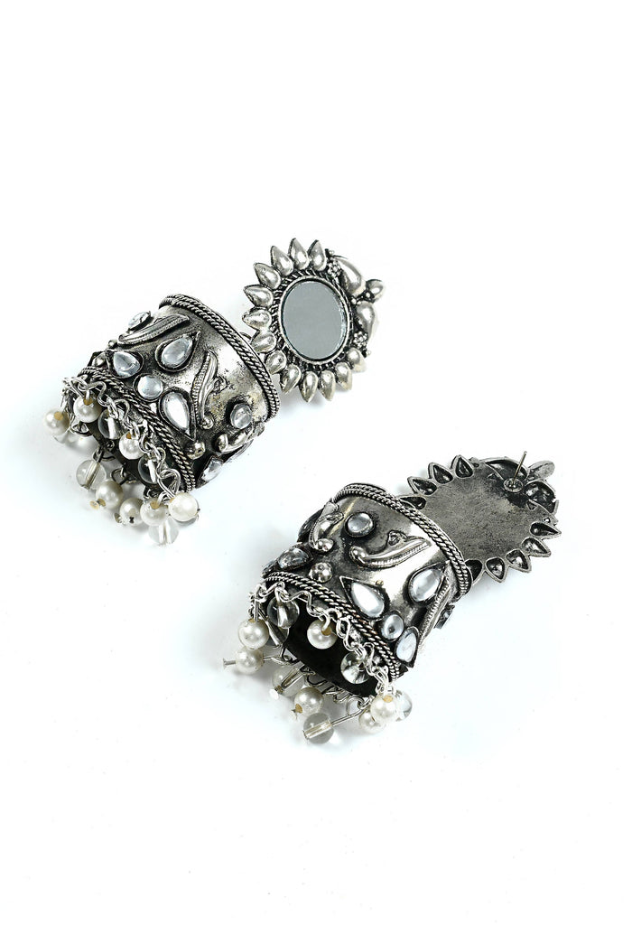 Women Silver Oxydised Jhumkas by Kamal Jo