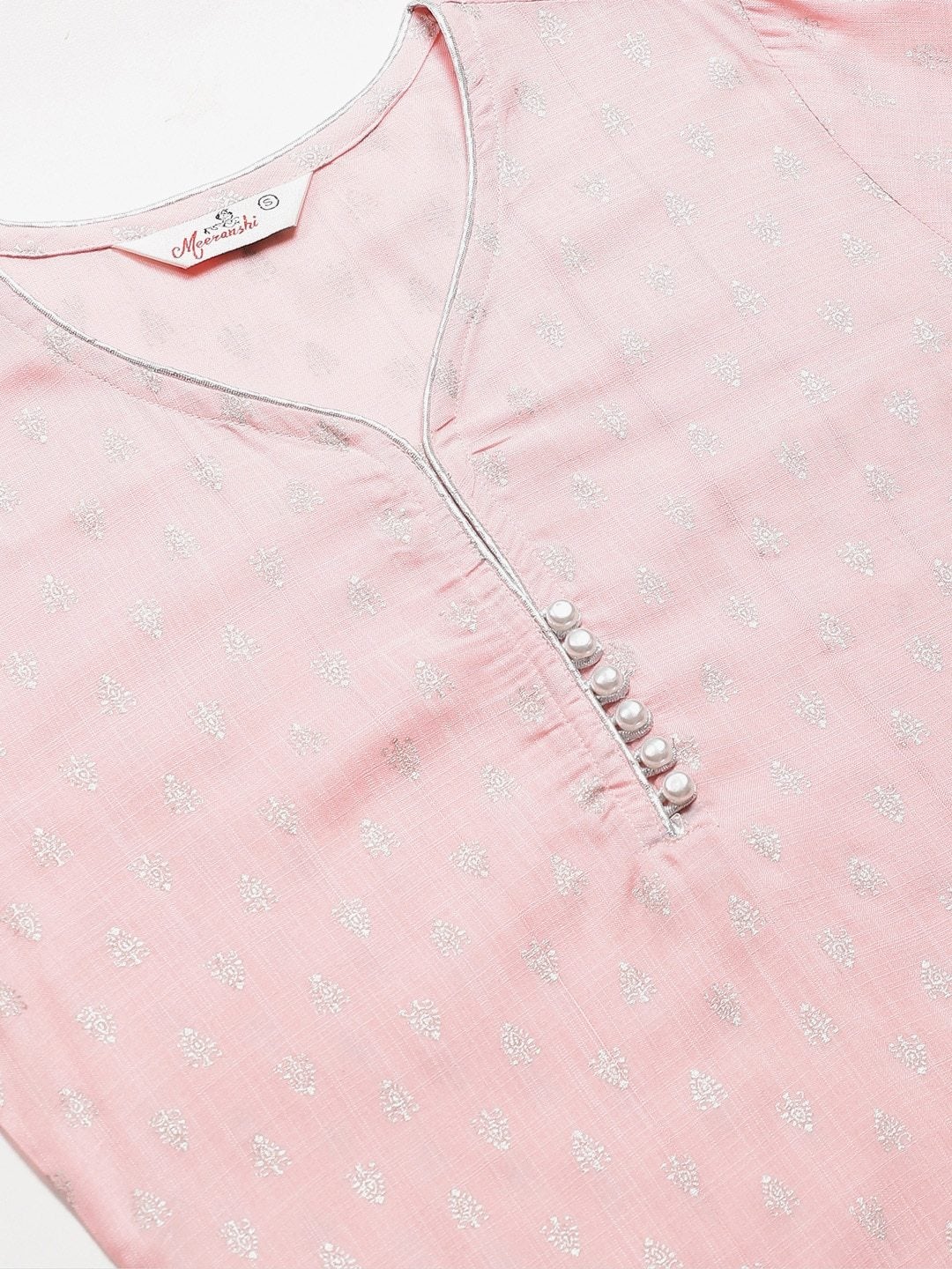 Women's Pink & Silver Woven Design Straight Kurta - Meeranshi