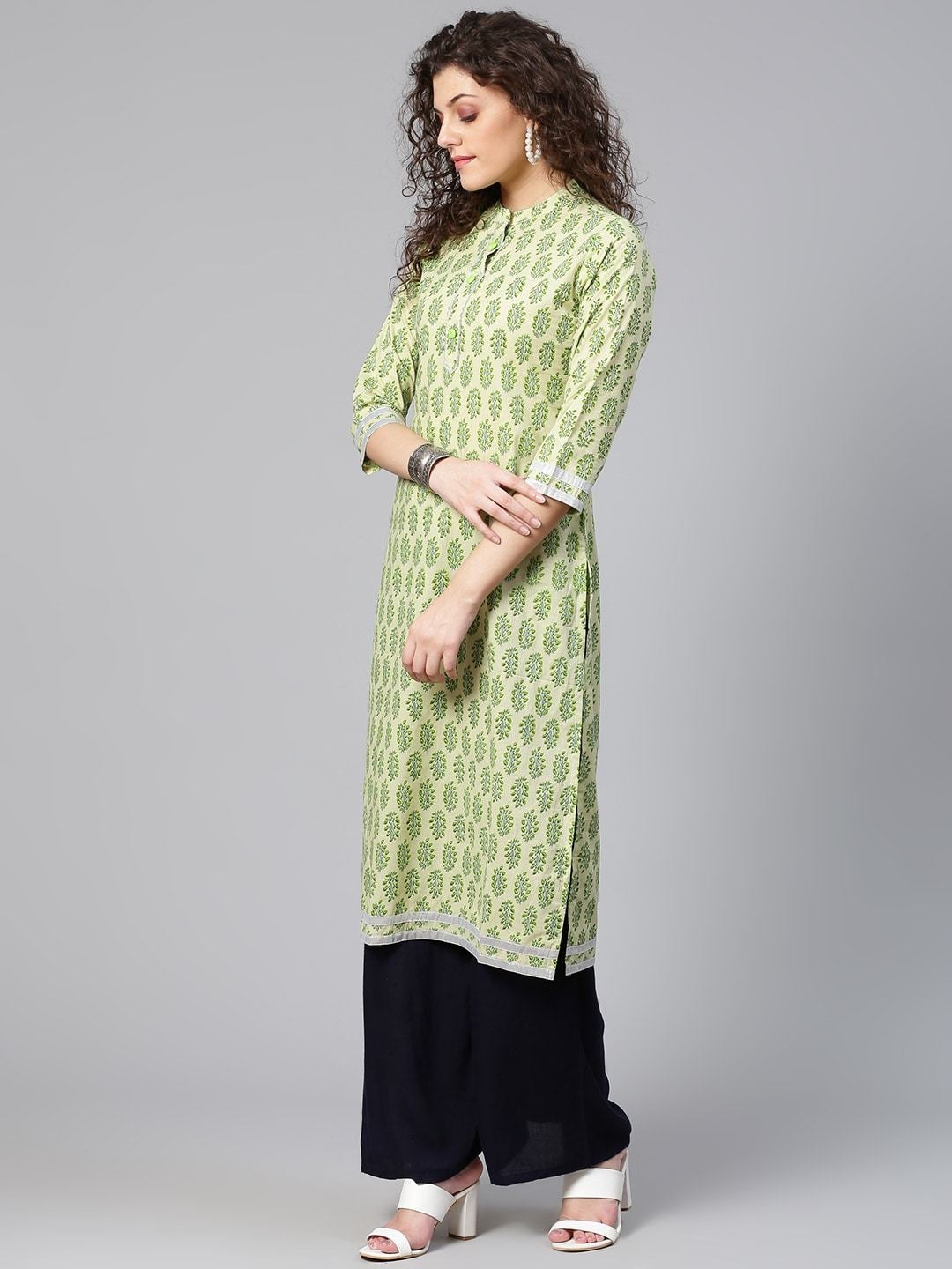 Women's Green Printed Straight Kurta - Meeranshi