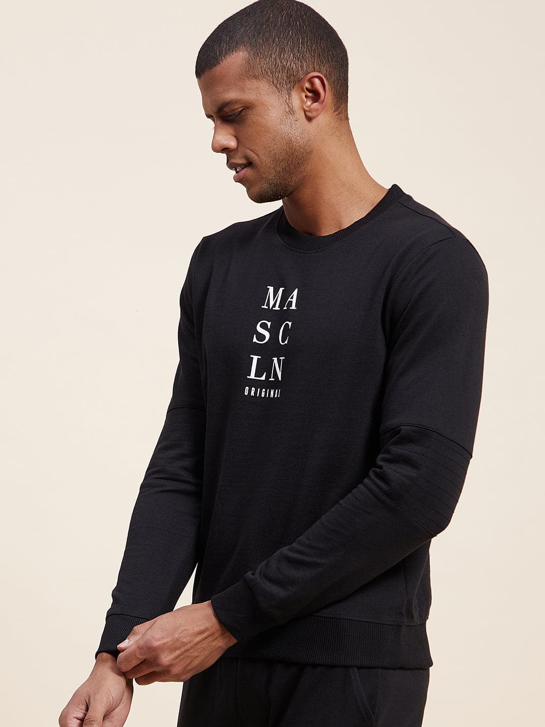 Men's Black Vertical MASCLN Print Sweatshirt - LYUSH-MASCLN