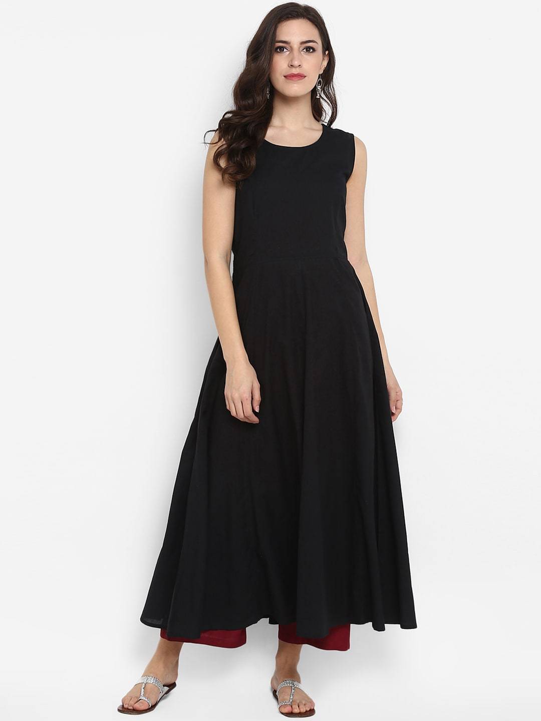 Women's Black Solid Fit and Flare Dress With Shrug - Meeranshi