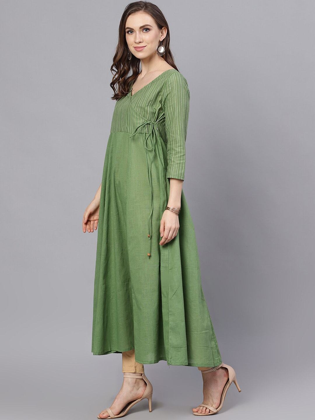 Women's  Green Solid Anarkali Kurta - AKS