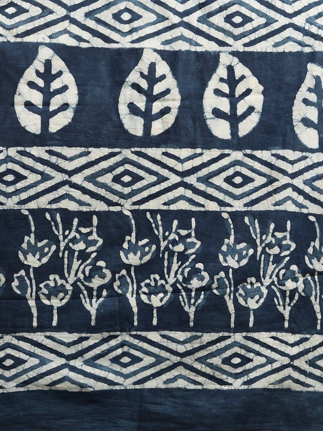 Women's Handloom Cotton Mulmul Saree With Handblock Dabu Print - Olive Mist