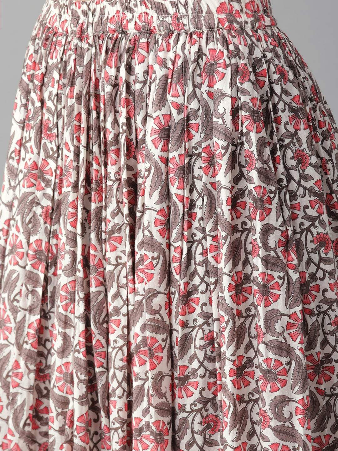 Women's  White & Pink Screen Print Kurta with Skirt - AKS