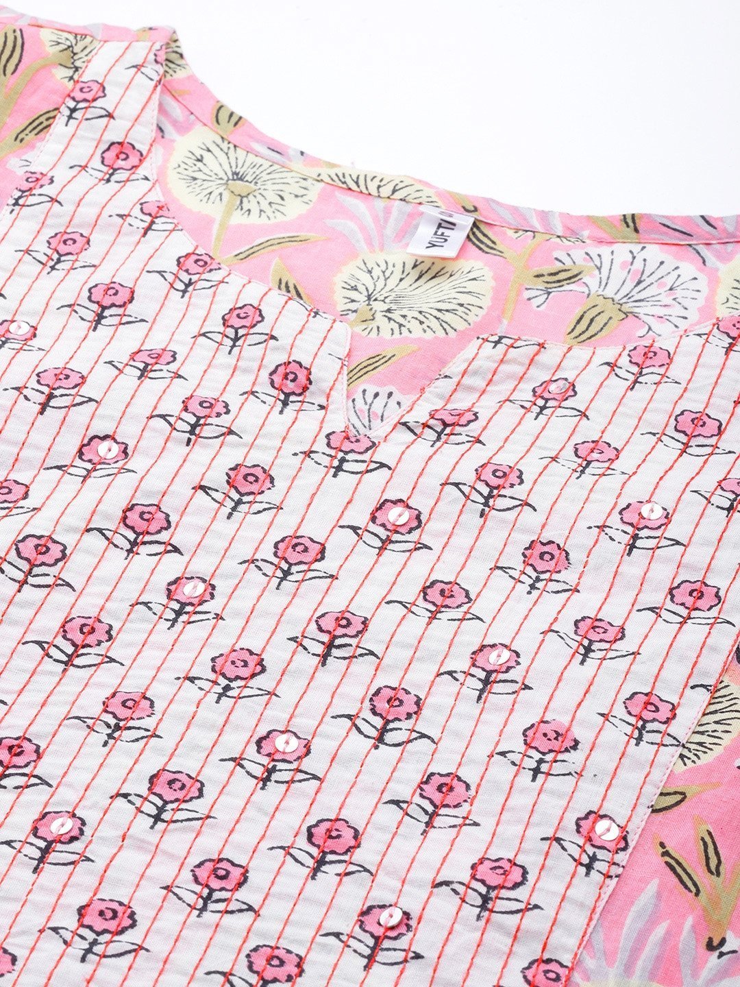 Women's Pink & Offwhite Printed Kurta Set - Yufta