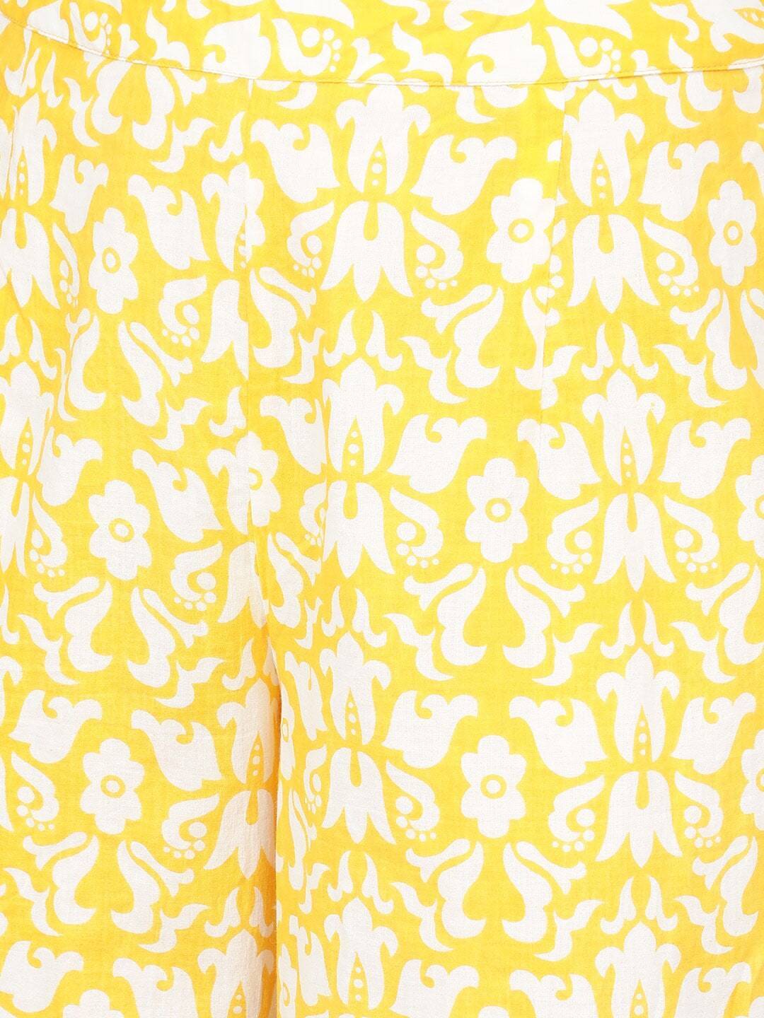 Women's  Grey & Yellow Printed Kurta with Palazzos - AKS