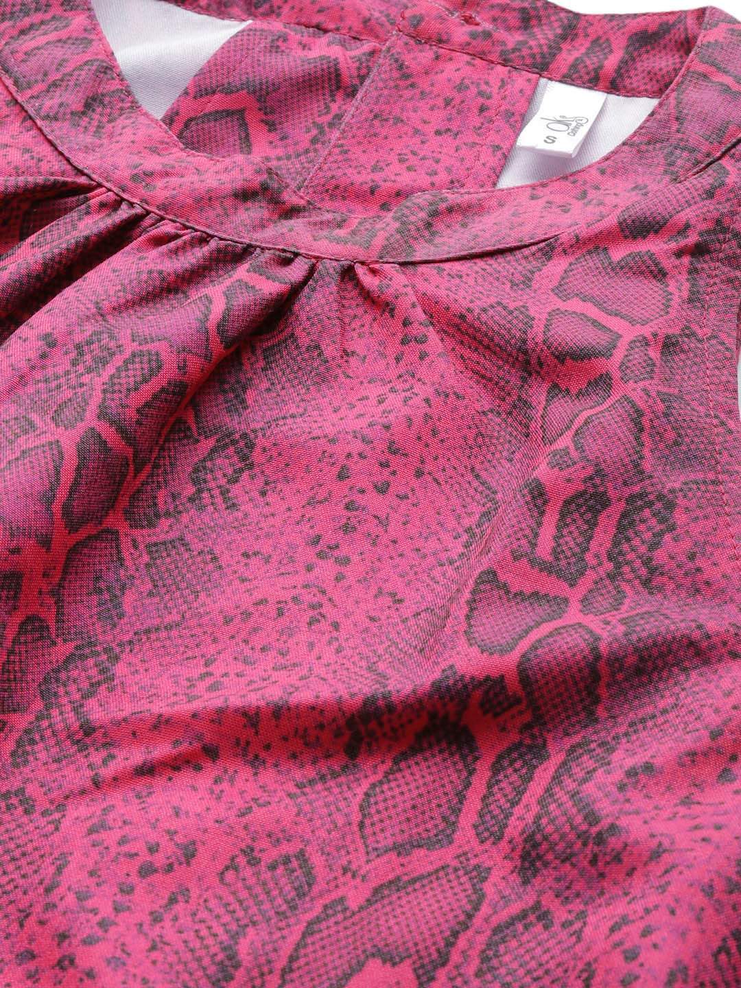 Women's  Pink & Black Snake Print Straight Kurta - AKS
