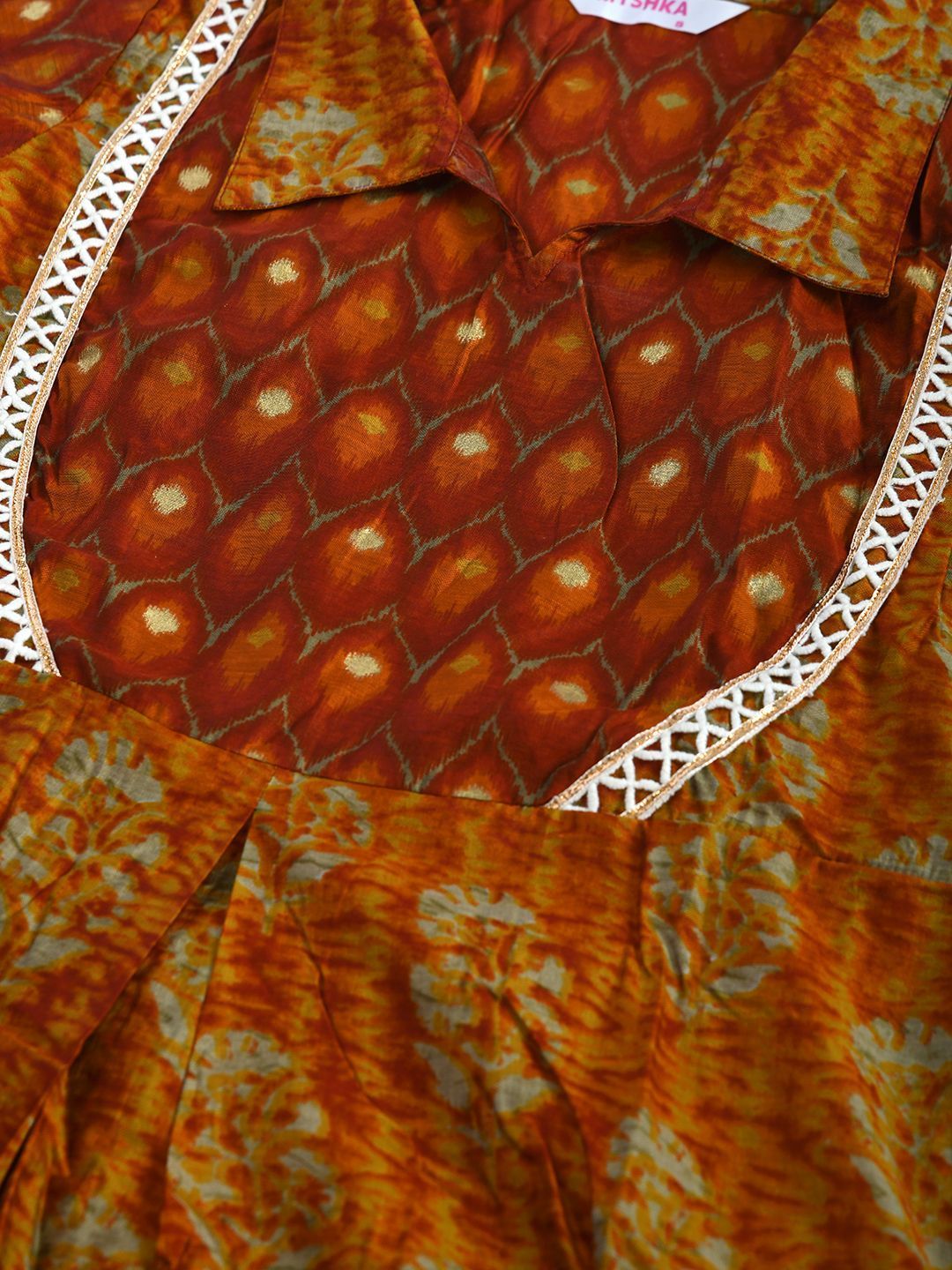Women's Brown Silk Printed 3/4 Sleeve Shirt Coller Casual Dress - Myshka