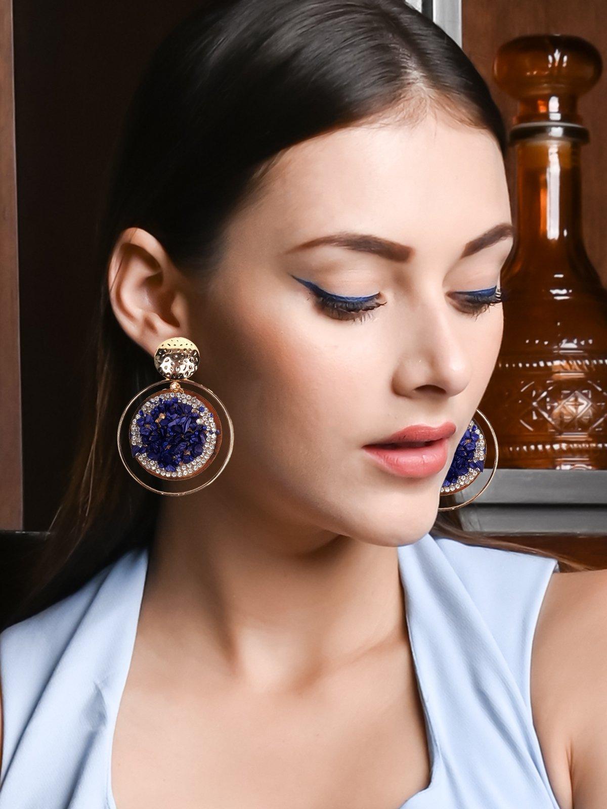 Women's Electric Blue Beaded Rounded Earrings - Odette
