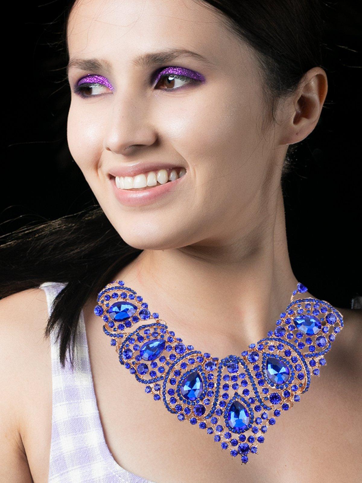 Women's Electric Blue Crystal Princess Necklace Set - Odette