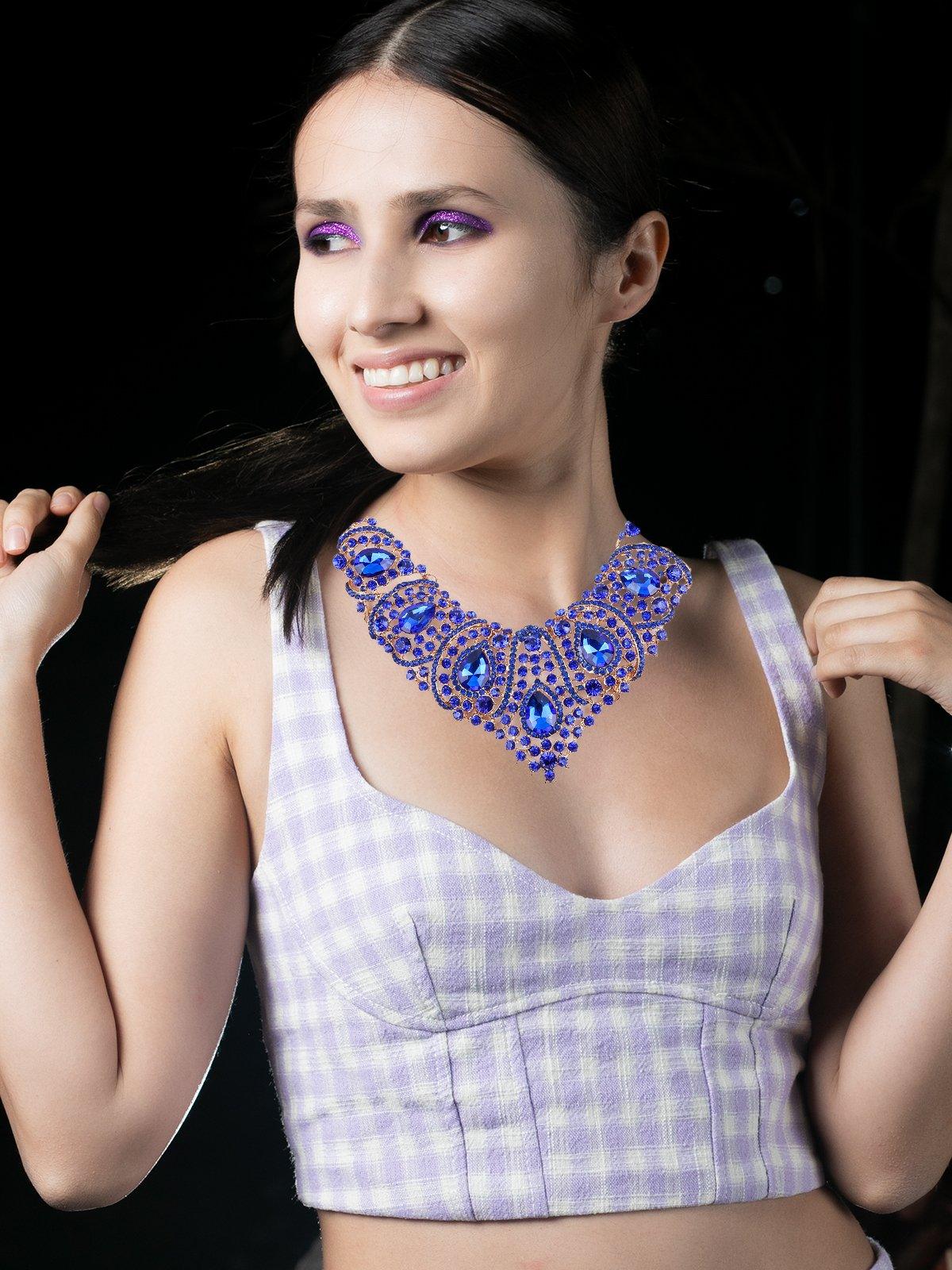 Women's Electric Blue Crystal Princess Necklace Set - Odette