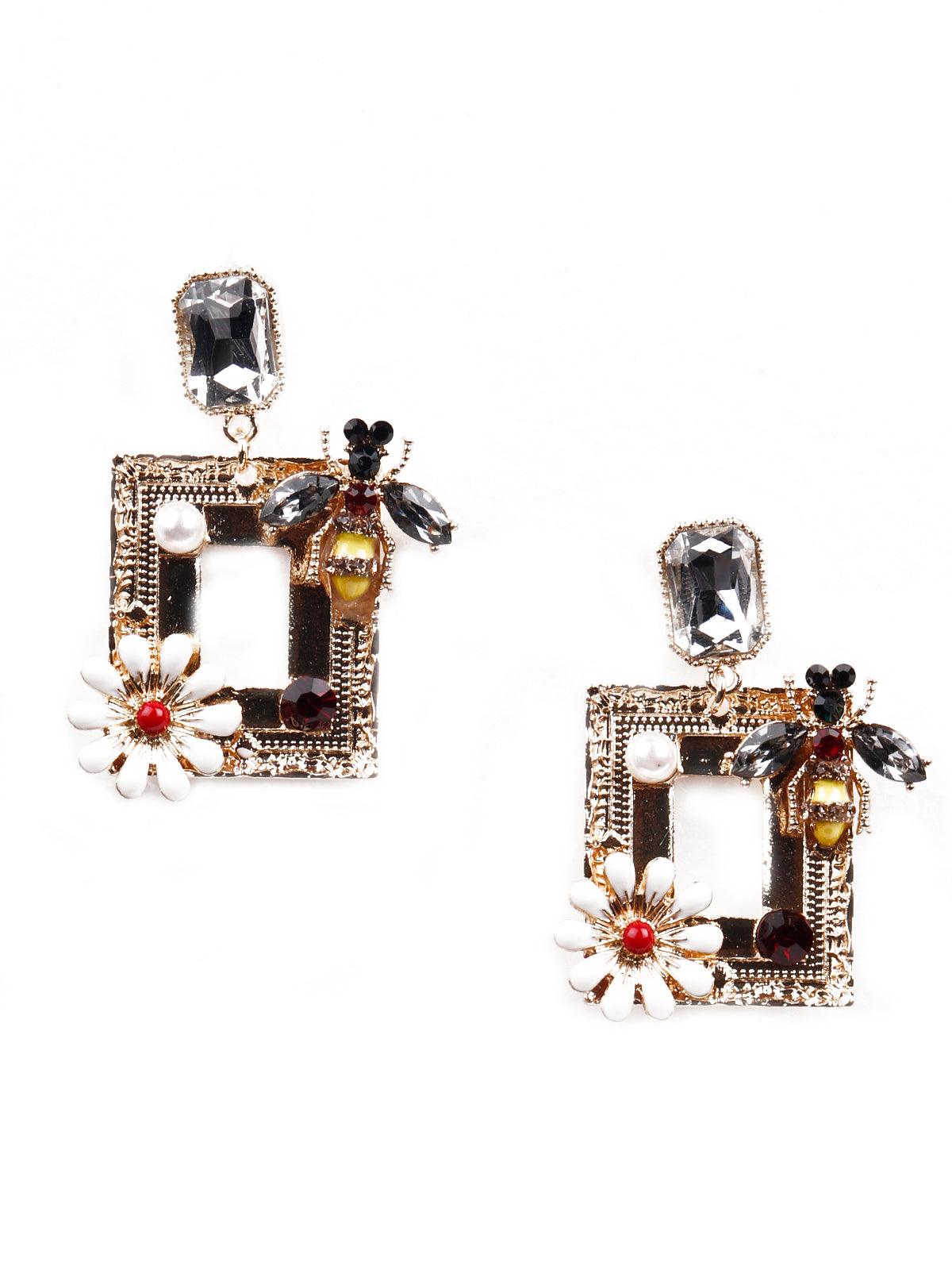 Women's Elegance Floral Structured Statement Earrings - Gold - Odette