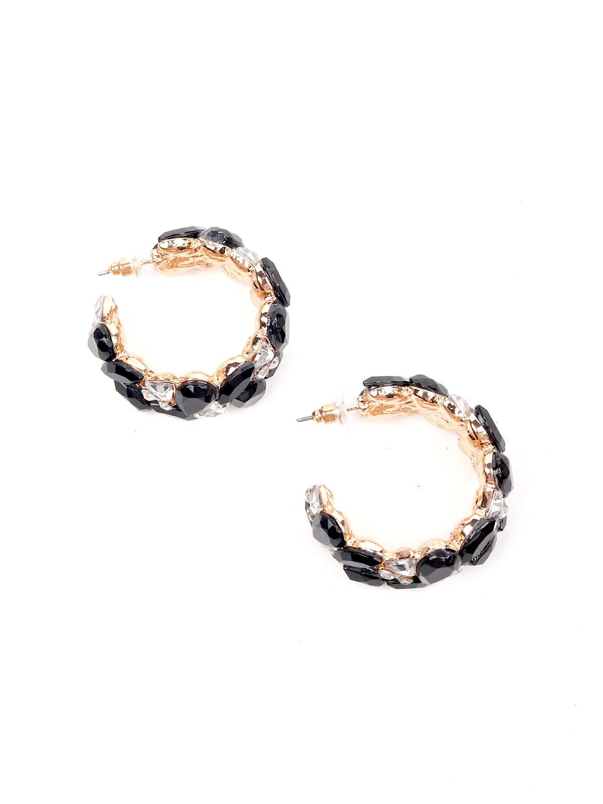 Women's Elegant Black Crystal Rounded Earrings - Odette