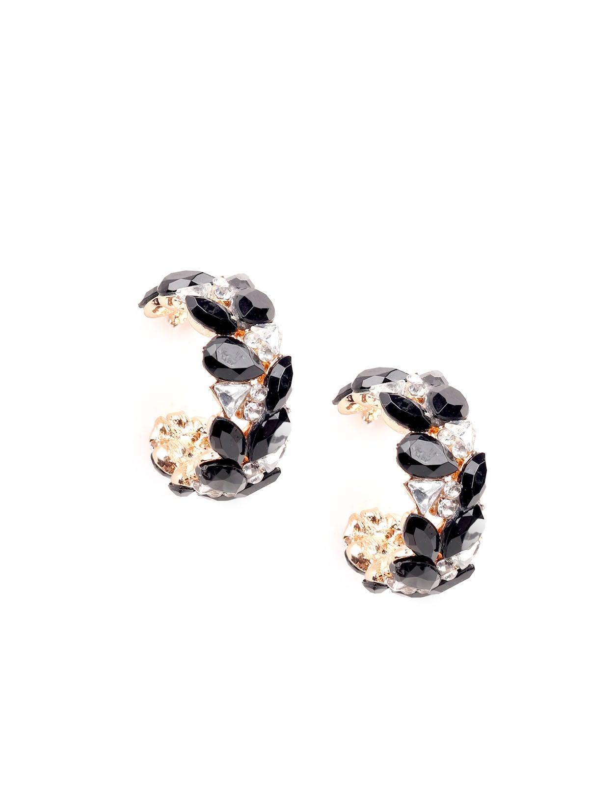 Women's Elegant Black Crystal Rounded Earrings - Odette