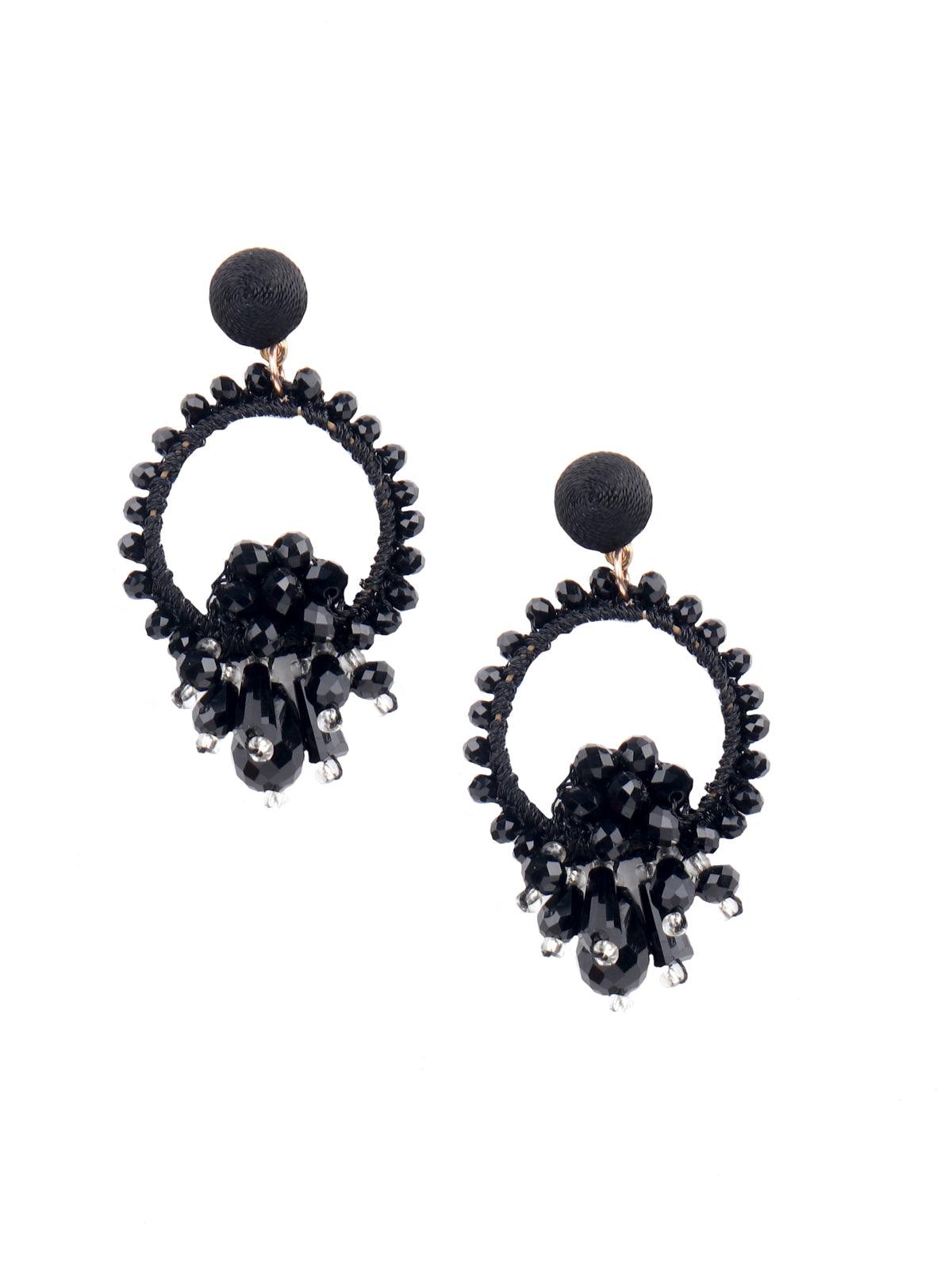 Women's Elegant Black Embellished Statement Earrings - Odette
