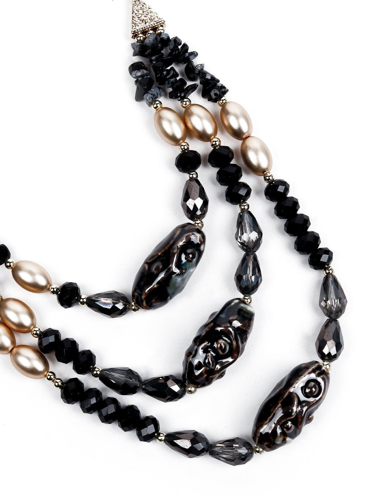 Women's Elegant Black Sea Shell Multilayered Beaded Necklace - Odette