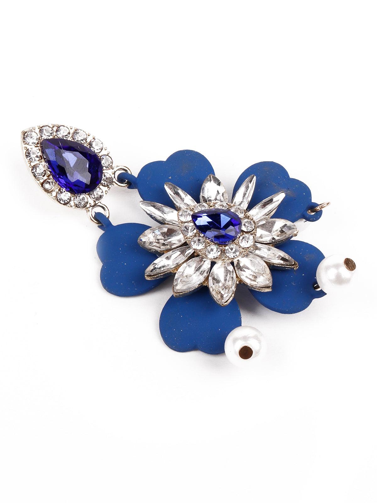 Women's Elegant Blue Floral Statement Earrings - Odette