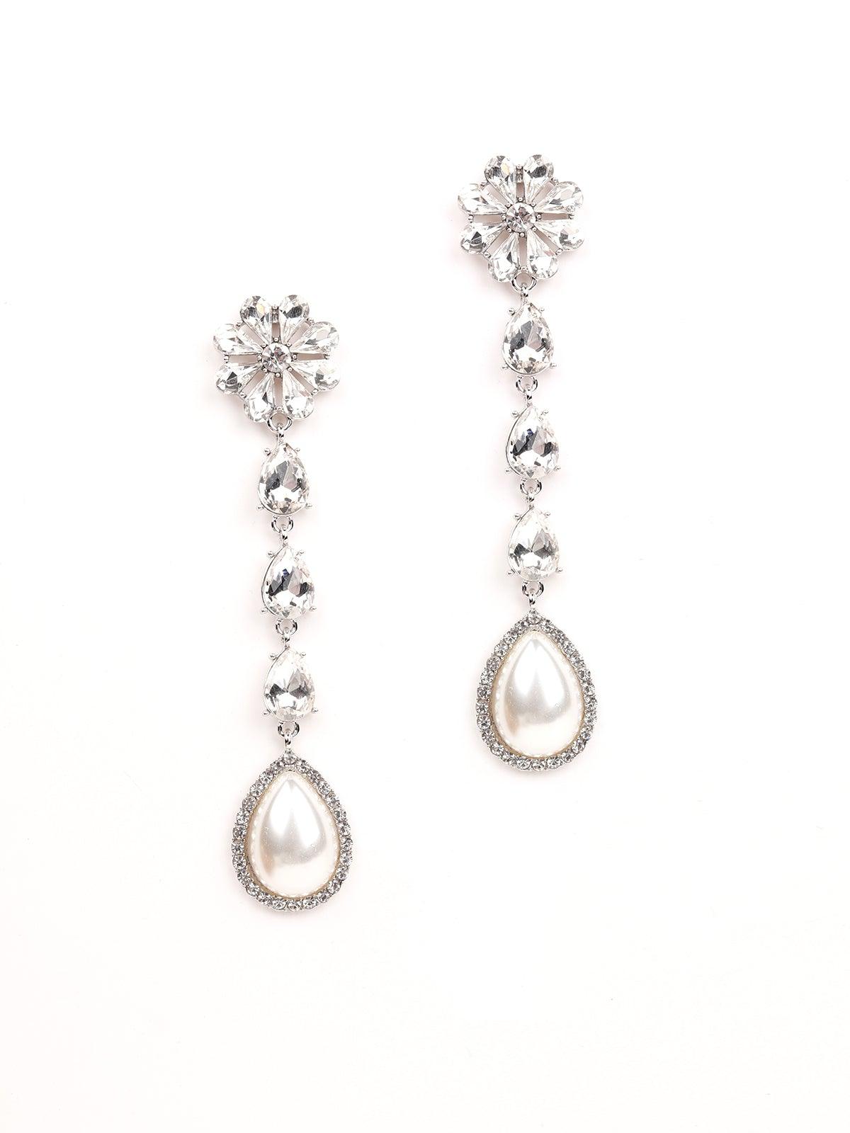 Women's Elegant Crystal And Pearl Drop Earrings - Odette
