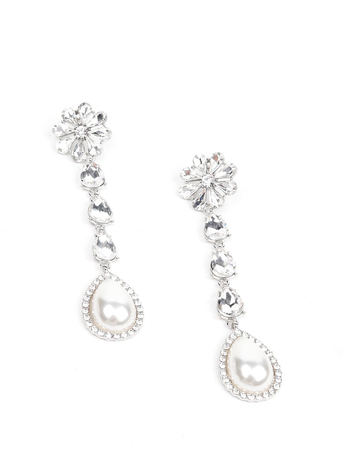 Women's Elegant Crystal And Pearl Drop Earrings - Odette