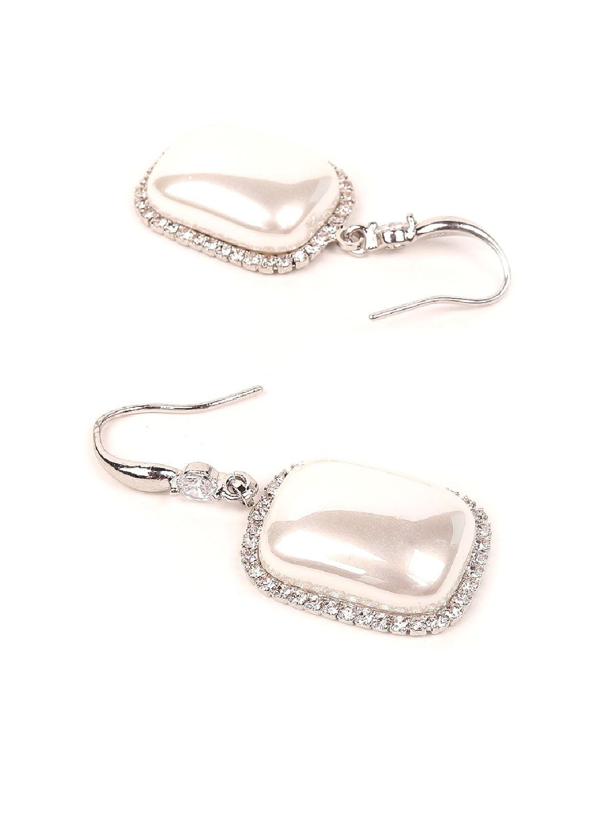 Women's Elegant Crystal Stone Drop Earrings -Silver - Odette