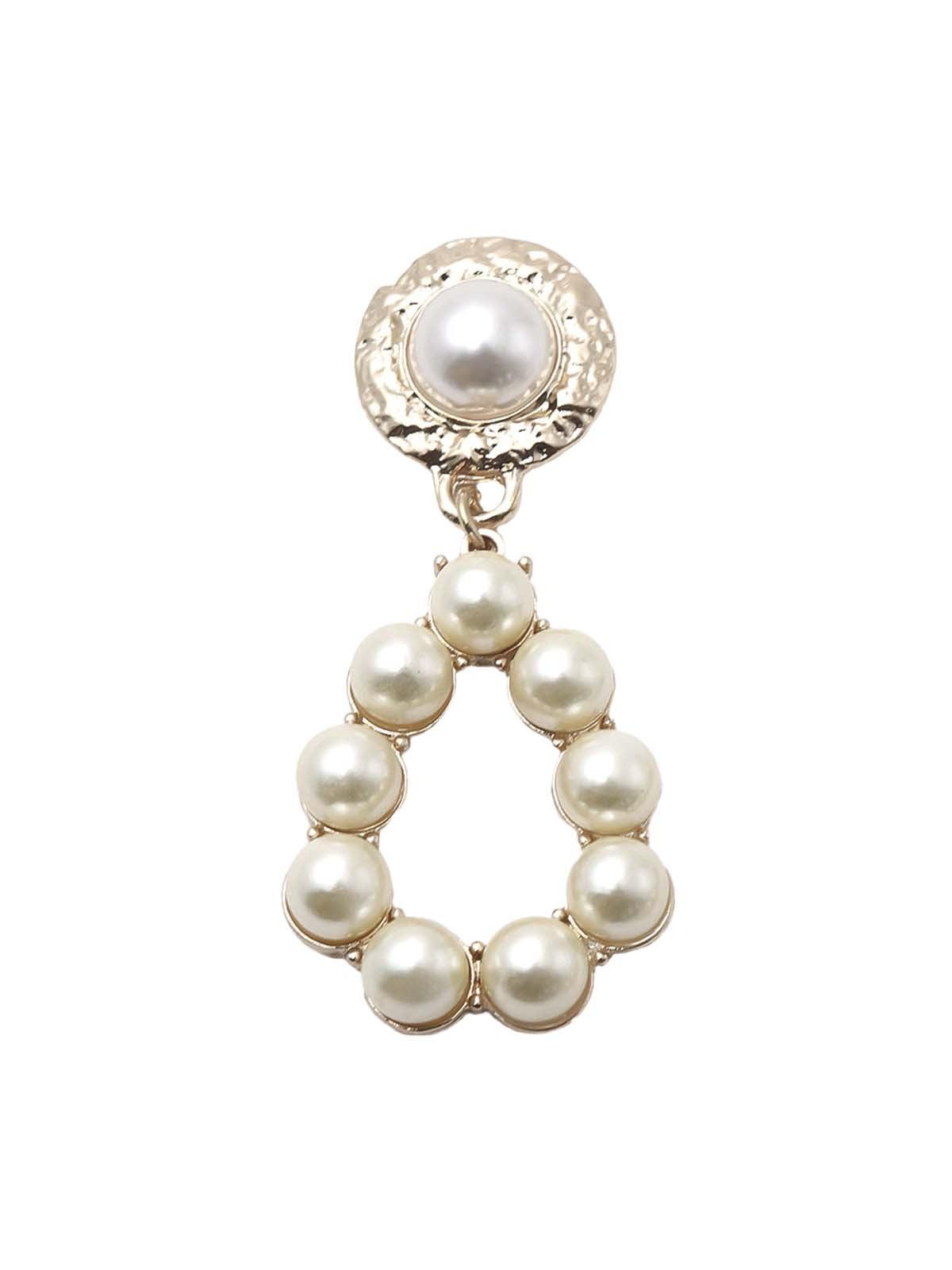 Women's Elegant Gold Tone Pearl Dangle Earrings - Odette