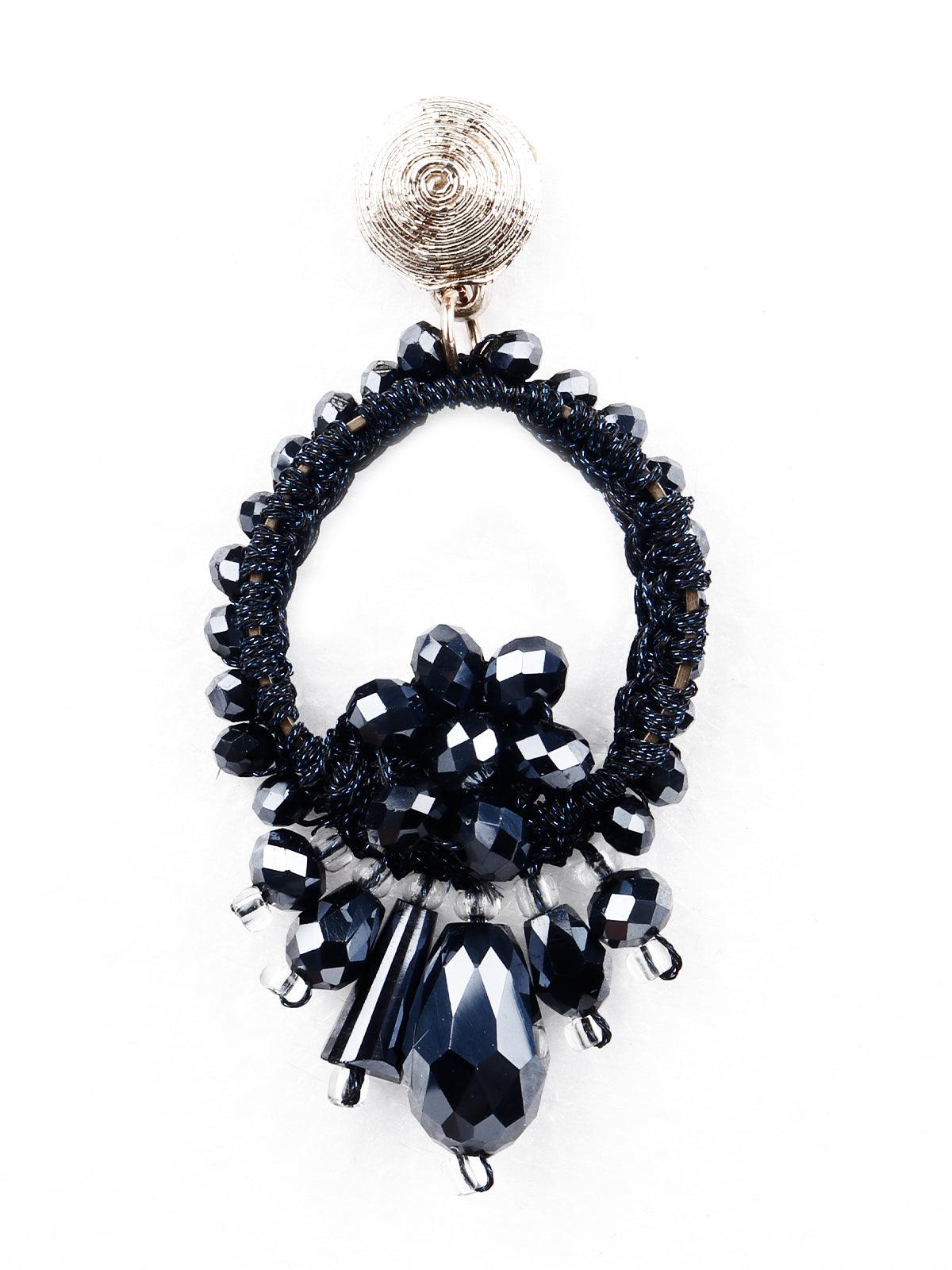 Women's Elegant Navy Blue Embellished Statement Earrings - Odette