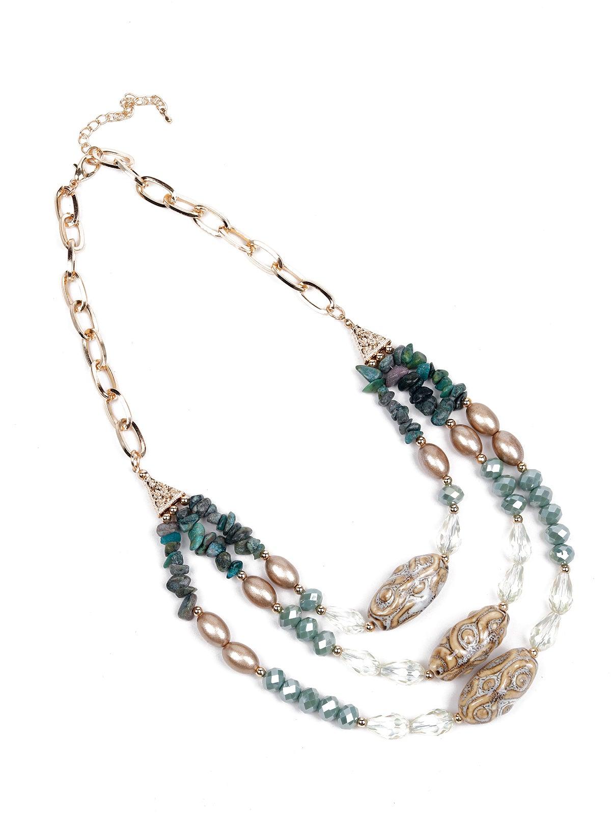 Women's Elegant Sea-Green Multilayered Beaded Necklace - Odette