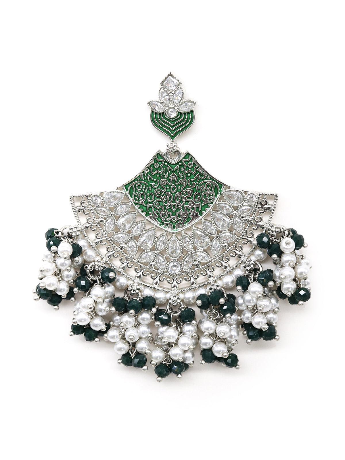 Women's Elegant Silver Tone Half-Moon Bottle Green Dangle Earrings! - Odette