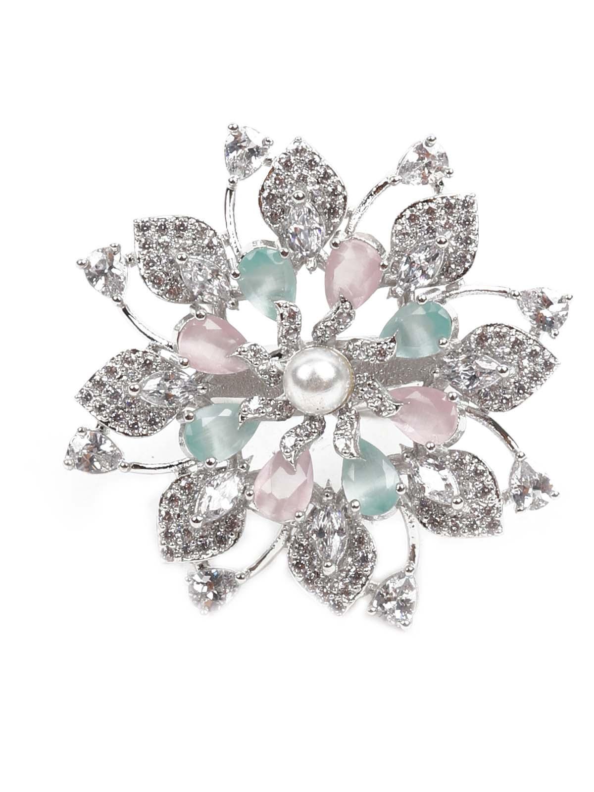 Women's Embellished Multicolor Austrian Diamond Studded Ring - Odette