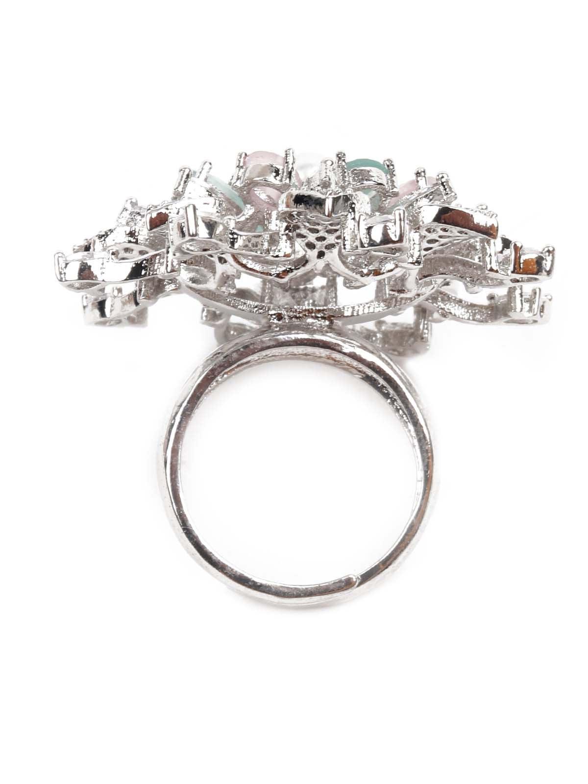 Women's Embellished Multicolor Austrian Diamond Studded Ring - Odette