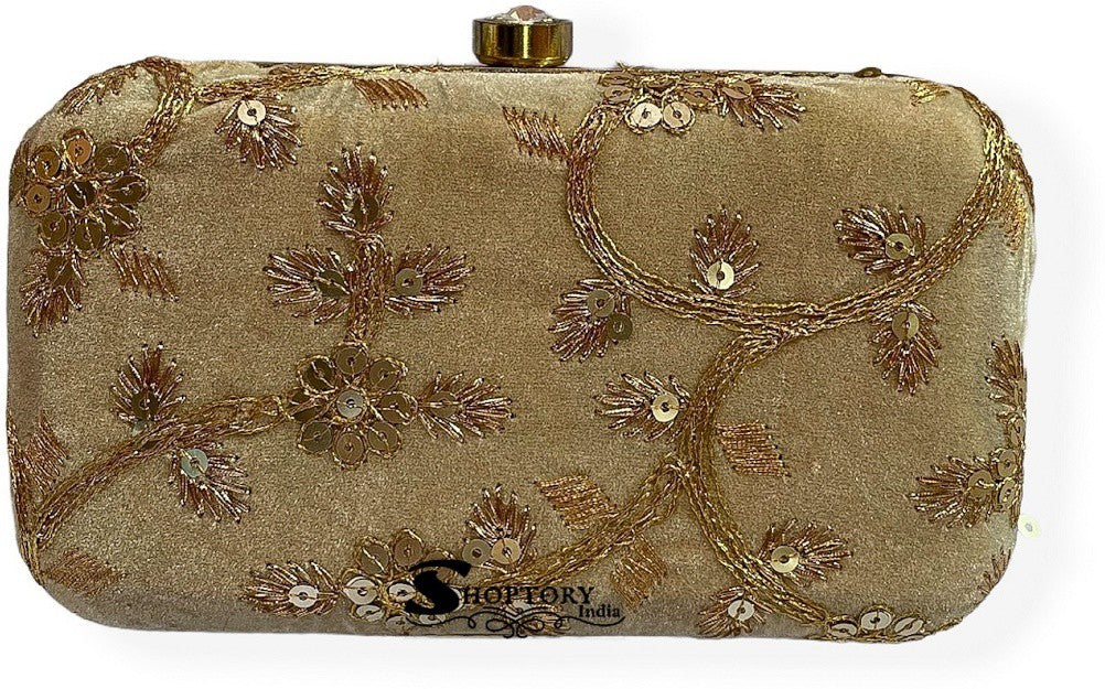 Women's Embroidered Casual  Sling Bag For Clutch Handpurse, Gold - Ritzie