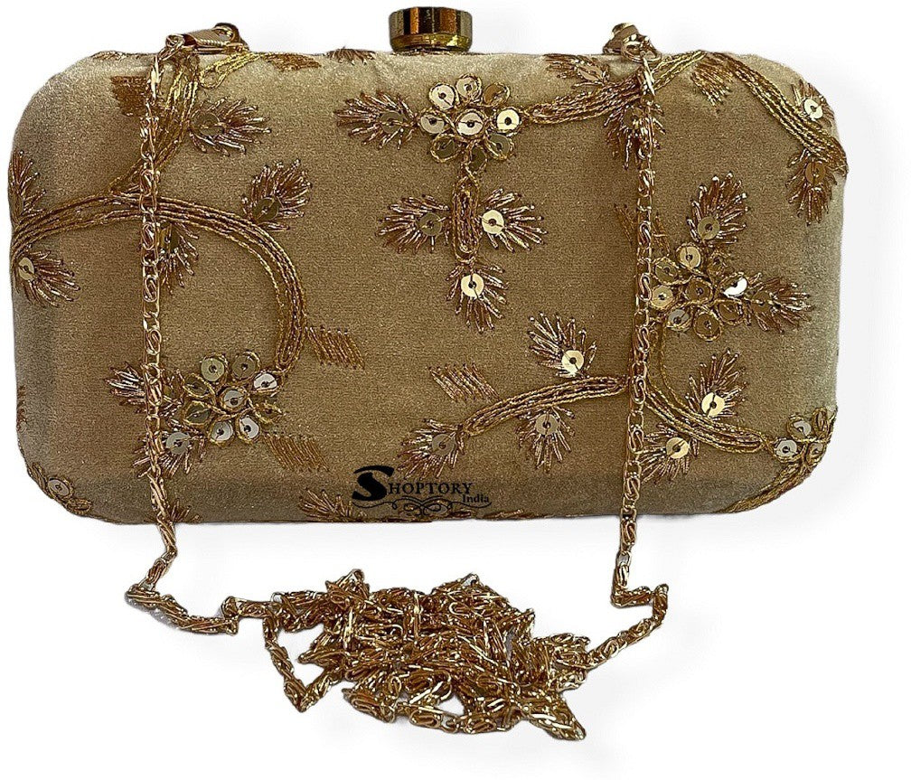 Women's Embroidered Casual  Sling Bag For Clutch Handpurse, Gold - Ritzie