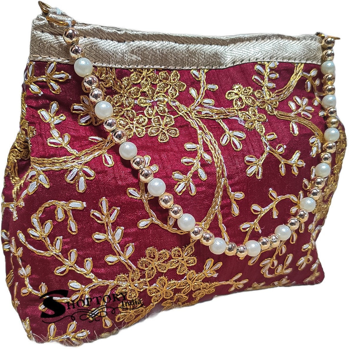 Women's Embroidered Woman Potli Bag Maroon - Ritzie