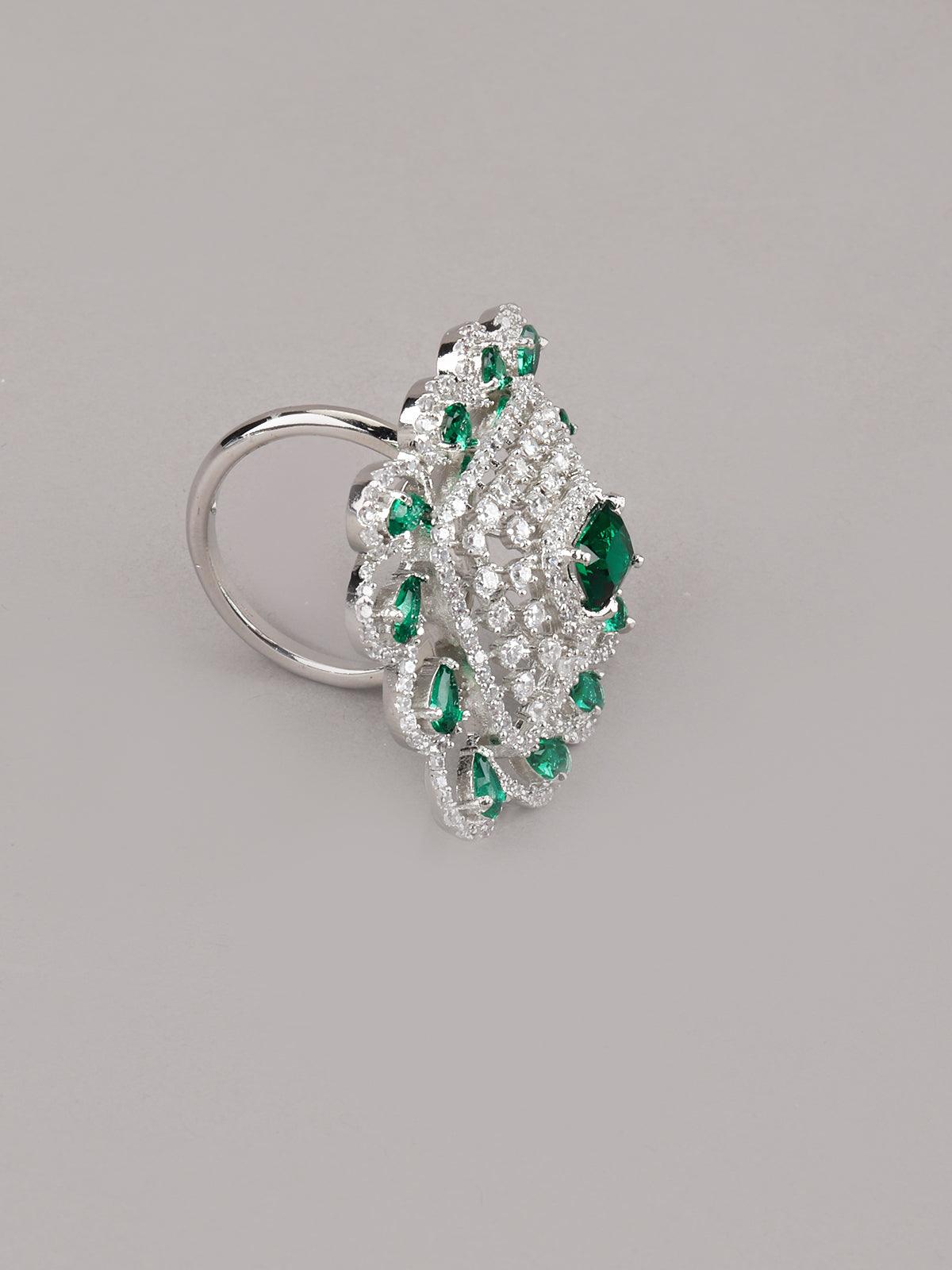 Women's Emerald Crystalised Square Statement Ring - Odette