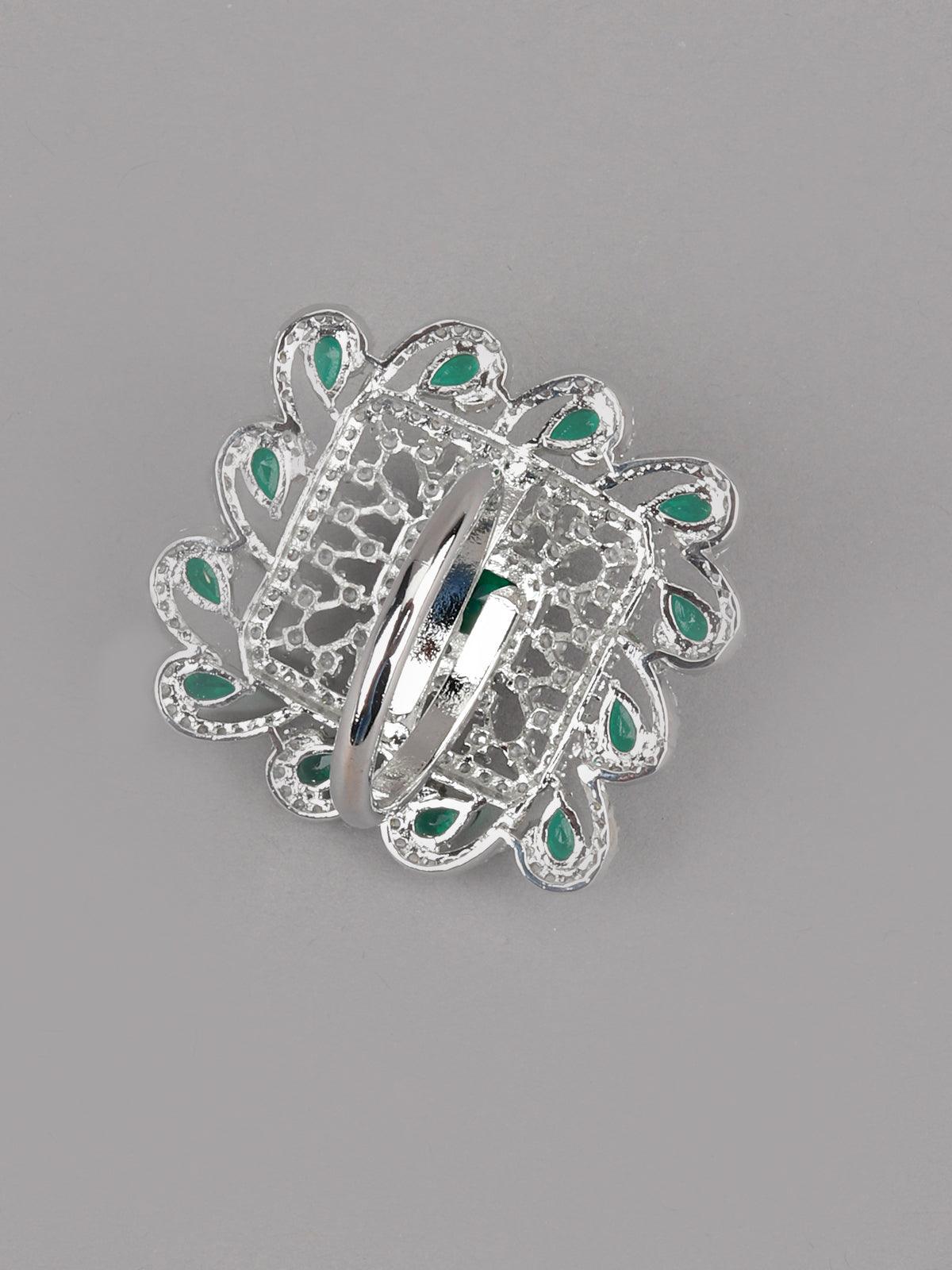 Women's Emerald Crystalised Square Statement Ring - Odette