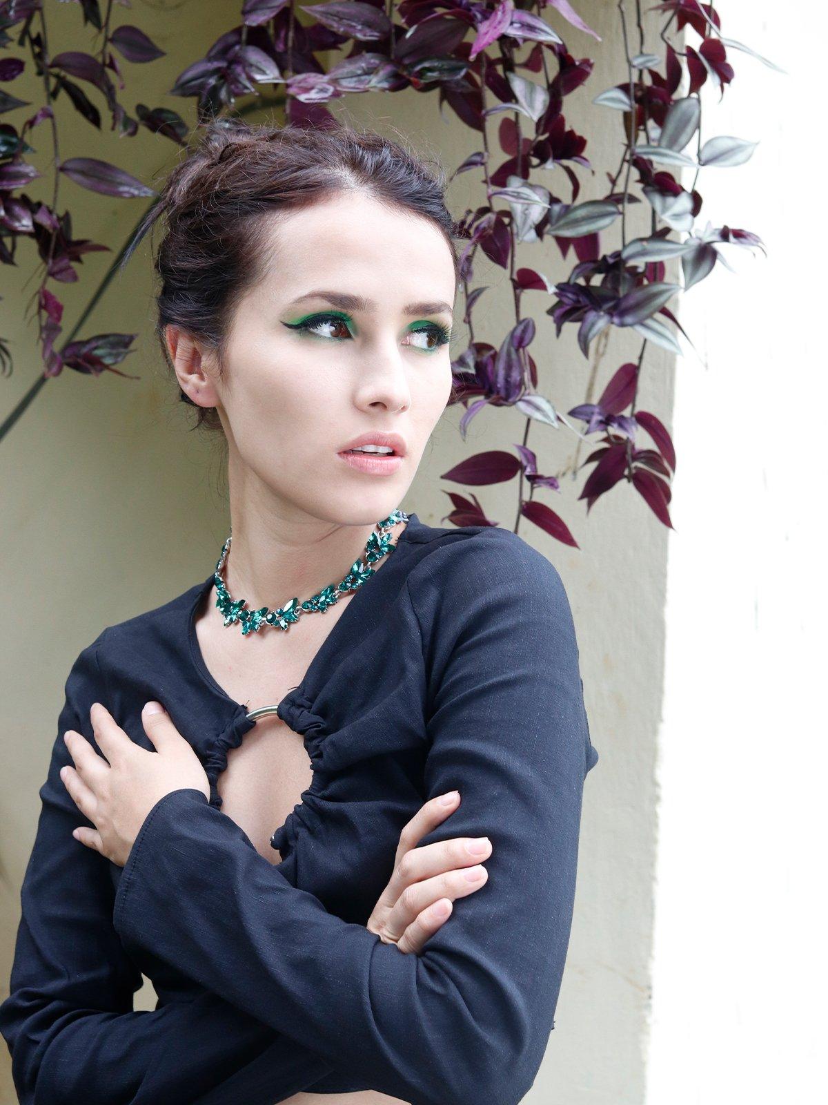 Women's Emerald Green Crystal Necklace - Odette