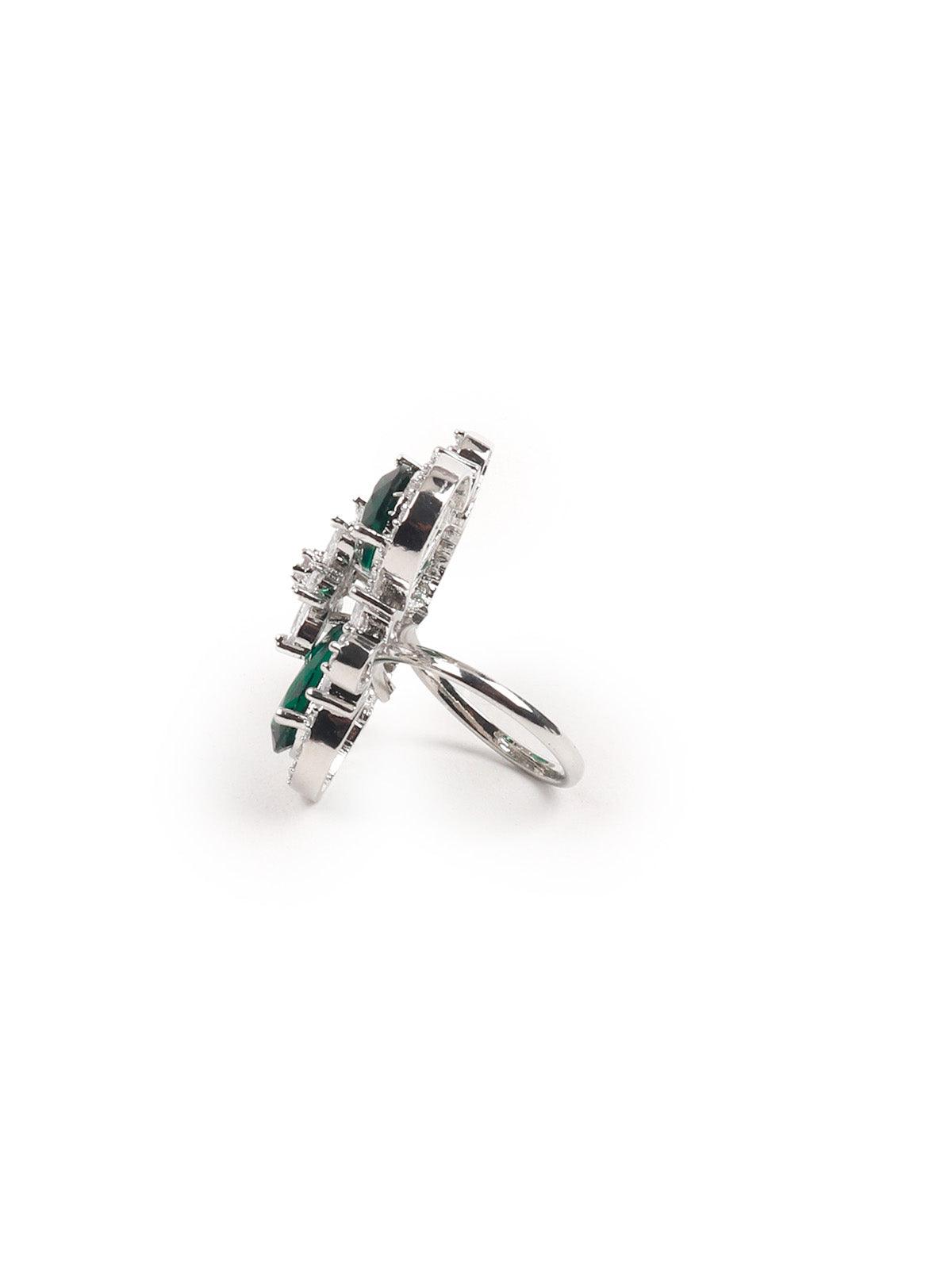 Women's Emerald Green Diamonds Embellished Ring - Odette