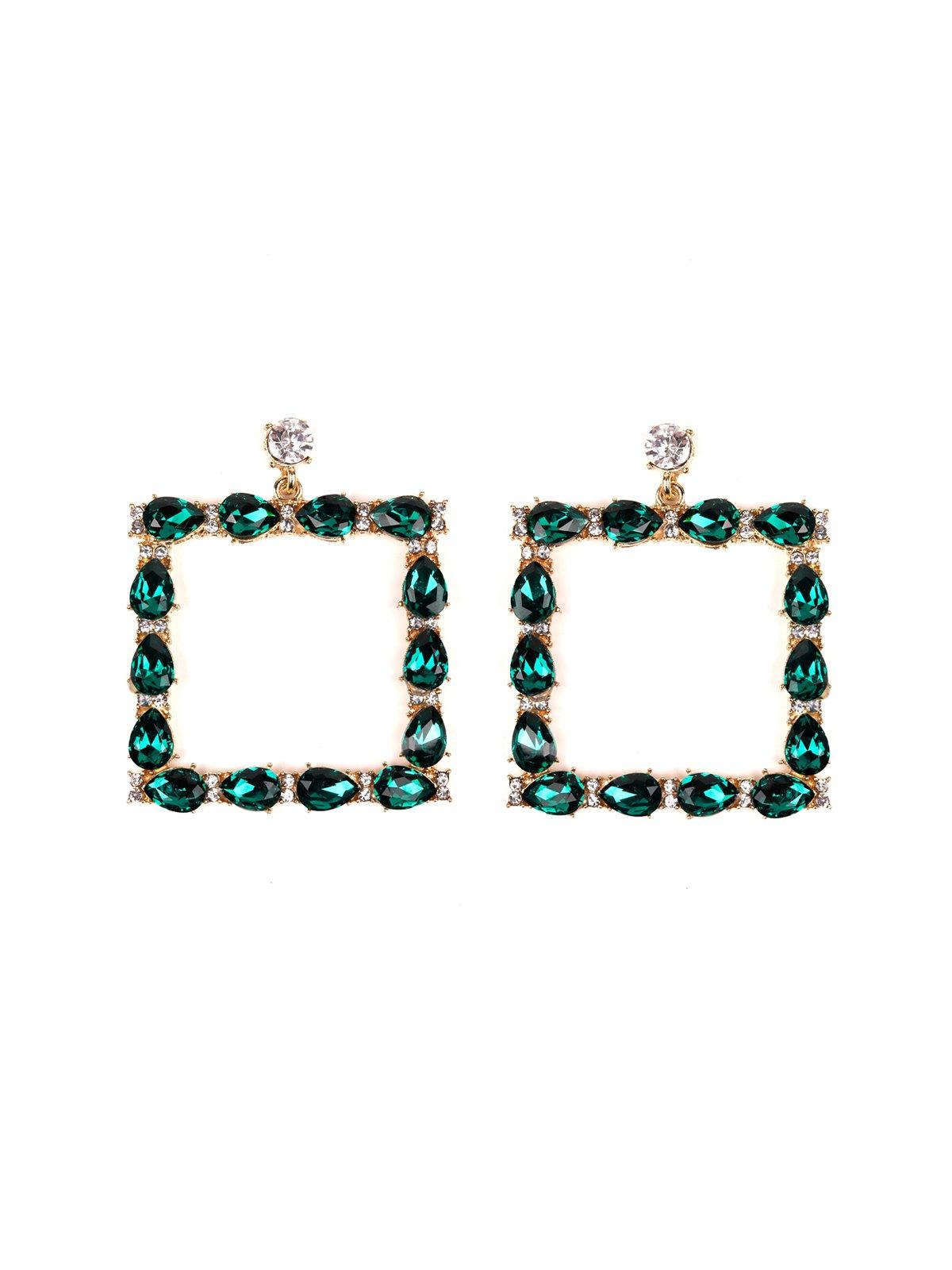 Women's Emerald Green Square-Shaped Earrings - Odette