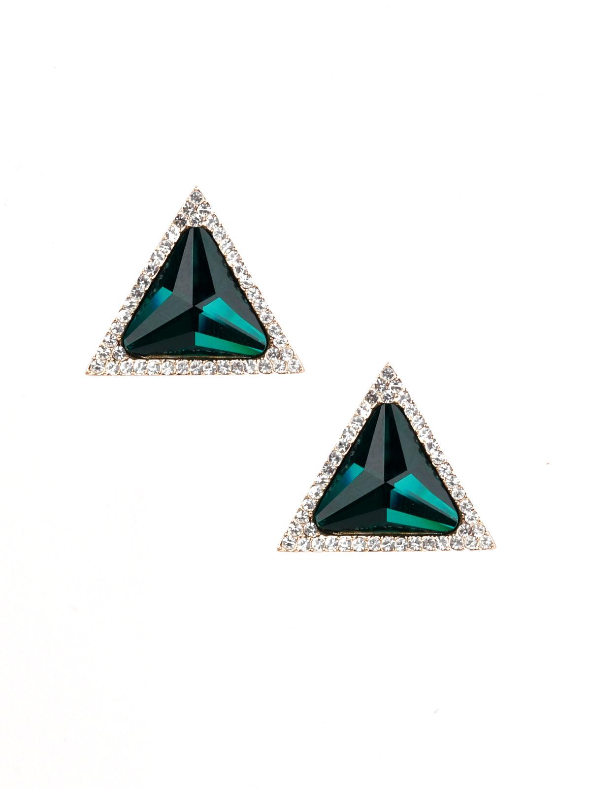 Women's Emerald Green Triangular Crystal Stud Earrings - Odette