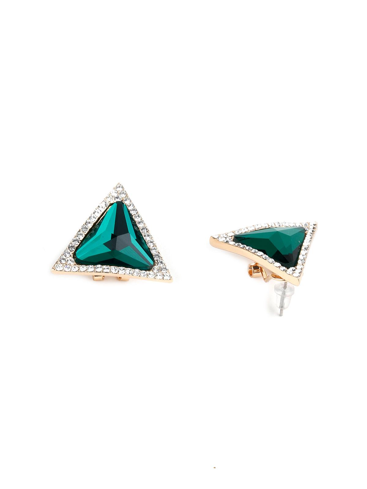 Women's Emerald Green Triangular Crystal Stud Earrings - Odette